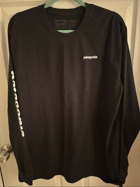 Patagonia Black Long Sleeve Tee with White Logo